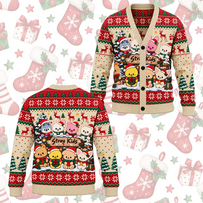Stray Kids SKZOO Christmas Ugly Cardigan Winter Knit Sweater Gift For Fans