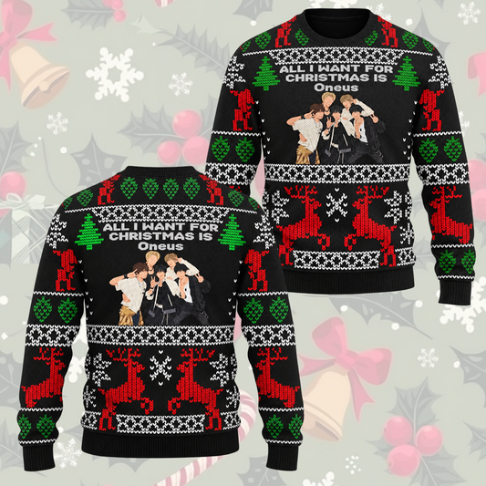 All I Want For Christmas Is Oneus Black Ugly Sweater Full Moon Gift For Fans