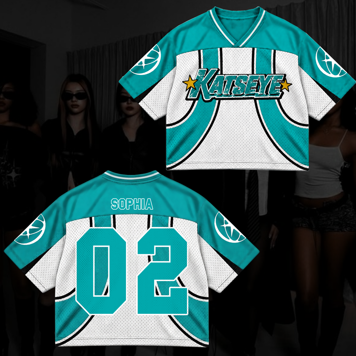 Katseye Wildworld Tour Retro Sporty Teal White Mixed Mesh Jersey Outfit For Eyekons