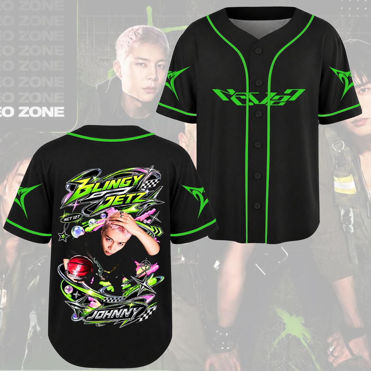NCT 127 Funkelndes neongrünes sportliches Baseballtrikot für NCTZEN