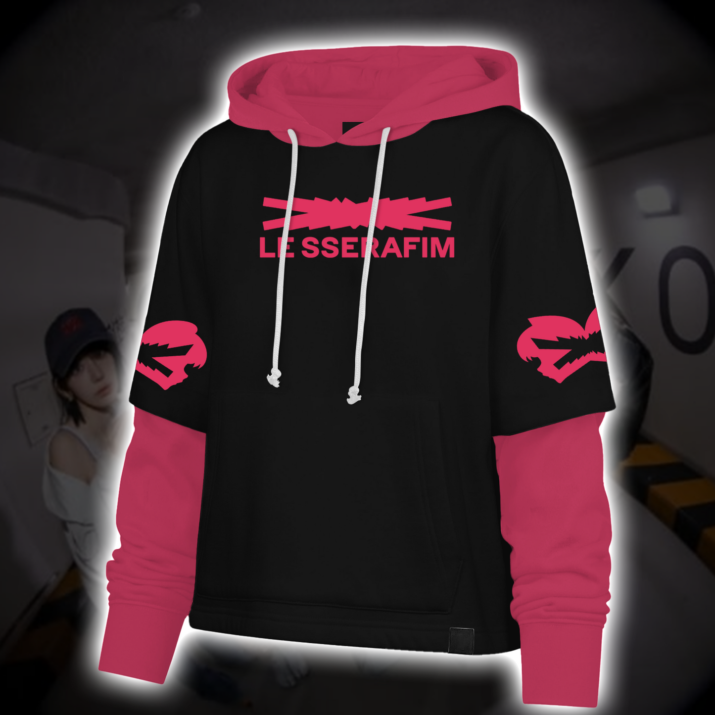 Electric Hot Pink LE SSERAFIM Pureflow Concert Shortstop Hoodie Fan Merch