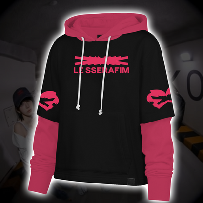 Electric Hot Pink LE SSERAFIM Pureflow Concert Shortstop Hoodie Fan Merch