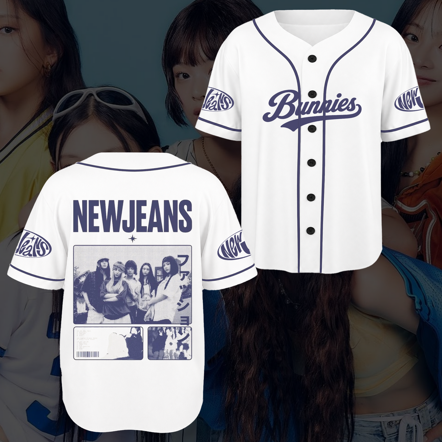 Sleek NewJeans Bunnies Jersey White Purple Kpop Baseball Tee Fan Gifts