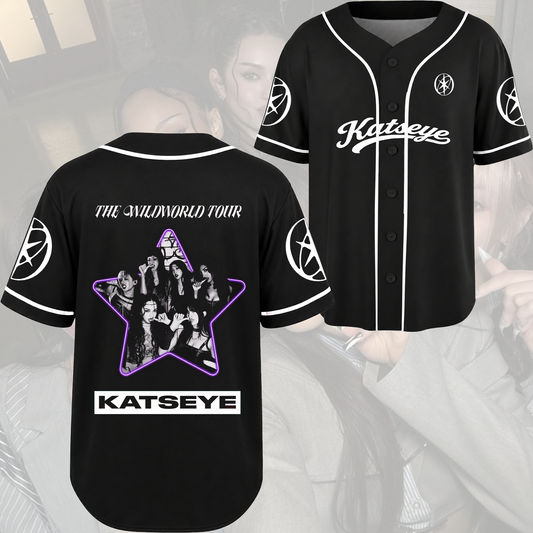 KATSEYE The Wild World Tour Baseball Jersey Mystic Purple Neon Star Outfit Gift For Eyekons
