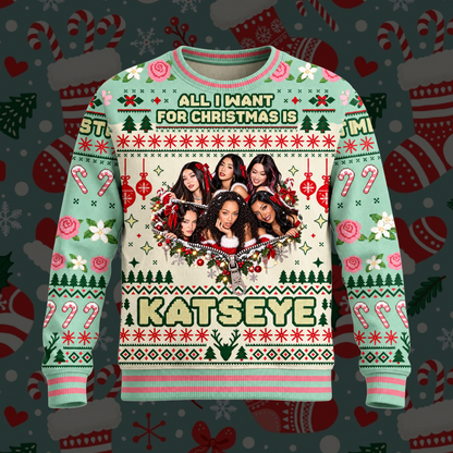 Bright KATSEYE All I Want For Christmas Is You Pastel Coquette Ugly Christmas Sweater For Eyekons