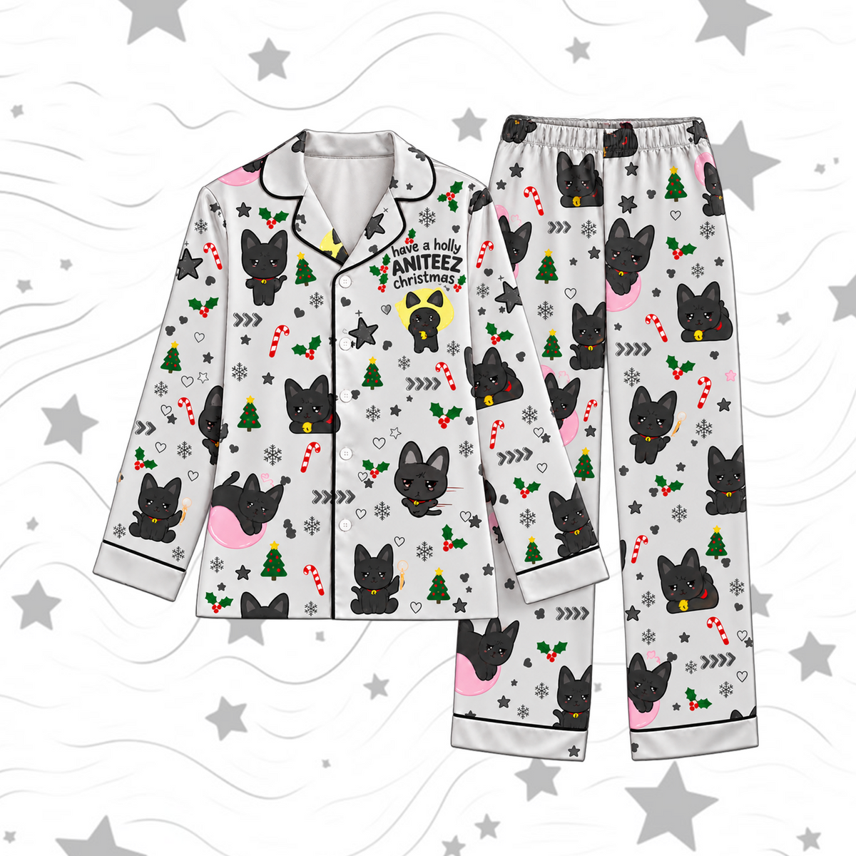 Merry Have A Holly ANITEEZ Christmas ATEEZ Club San Byeolmon Mascot Ugly Christmas Pajama Set For Atiny