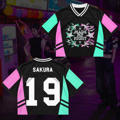 LE SSERAFIM Made My Night Tour Petrolfarbenes/Pinkes Mixed-Mesh-Trikot Fan-Geschenke