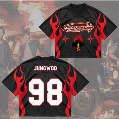 NCT 127 The Redline Tour Cyber Red Flame Mesh-Mix-Trikot Geschenk für Fans