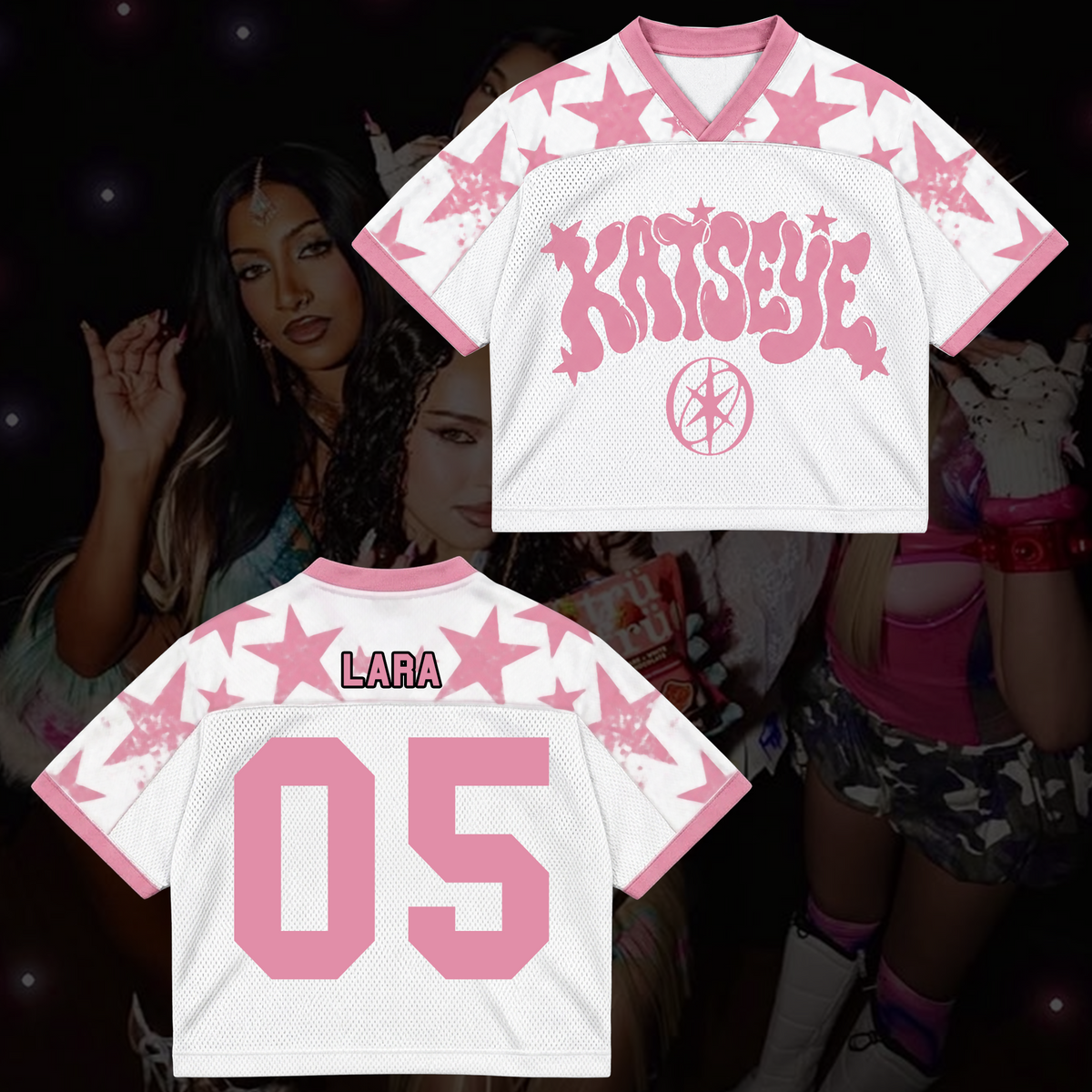 KATSEYE Pink Star Mixed Mesh Jersey The Wildworld Tour Merch Gift For Fans