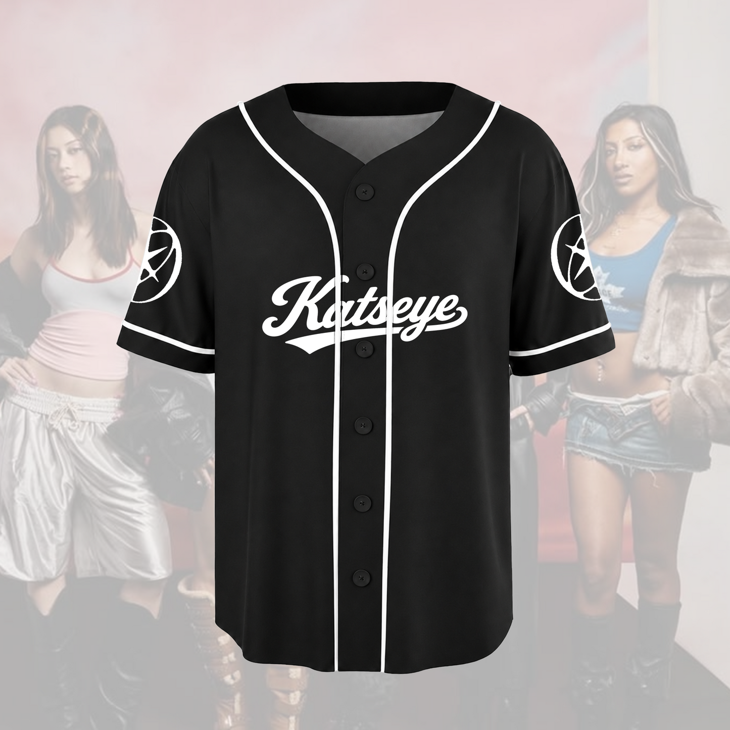 KATSEYE Animal Song Merch Black Monochrome Grid Graphic Baseball Jersey Fan Edition