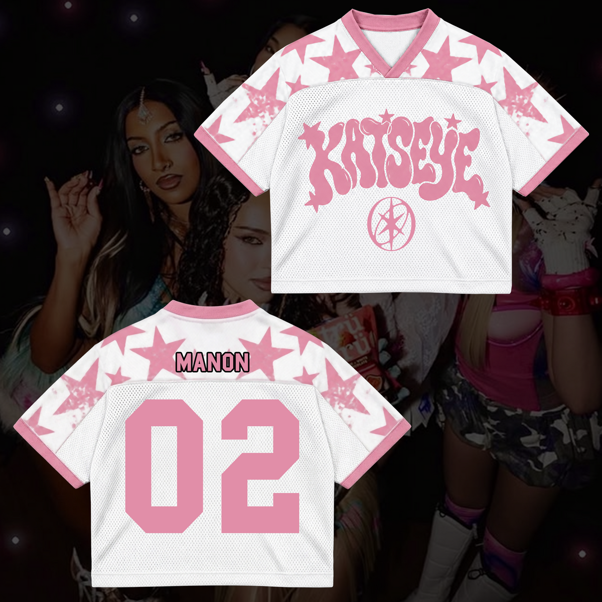 KATSEYE Pink Star Mixed Mesh Jersey The Wildworld Tour Merch Gift For Fans