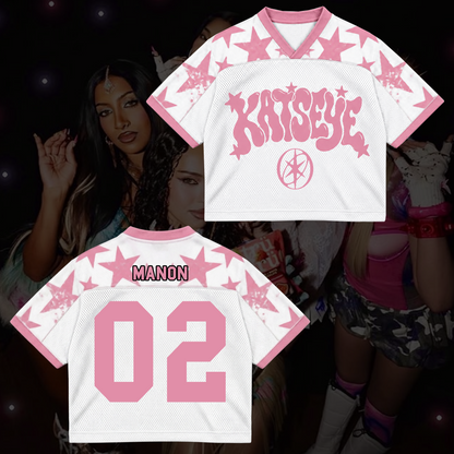 KATSEYE Pink Star Mixed Mesh Jersey The Wildworld Tour Merch Gift For Fans