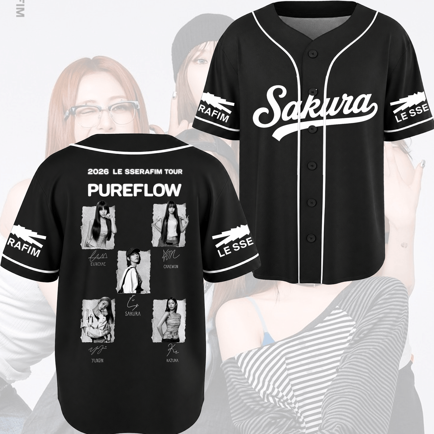 GlowUp Pureflow World Tour Le Sserafim  Baseball Jersey