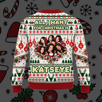 Cozy KATSEYE All I Want For Christmas Is You Festive Baubles Ugly Christmas Cardigan For Eyekons