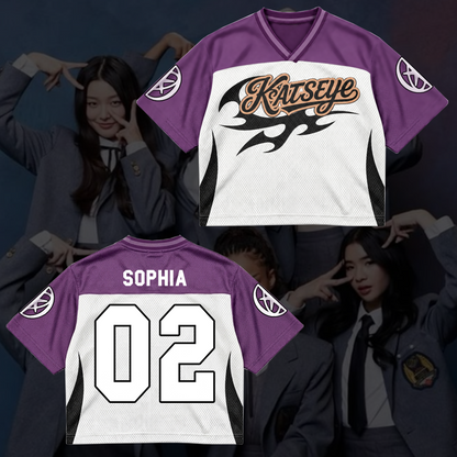 KATSEYE Purple Flame Streetwear Mixed Mesh Jersey For Fans