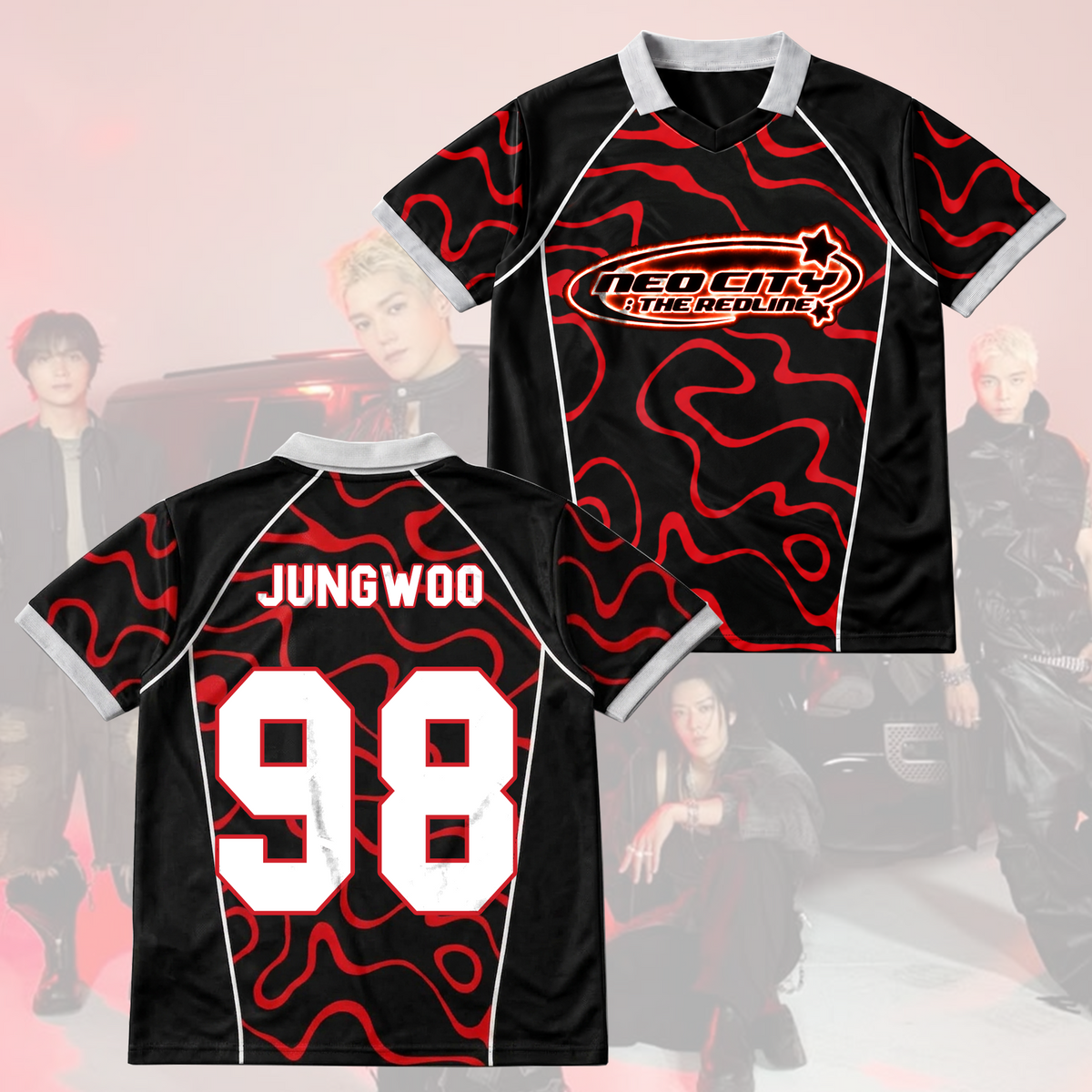 NCT 127 The Redline Tour Retro-Baseballshirt mit wellenförmigen Flügeln am Ausschnitt, Geschenk für Fans