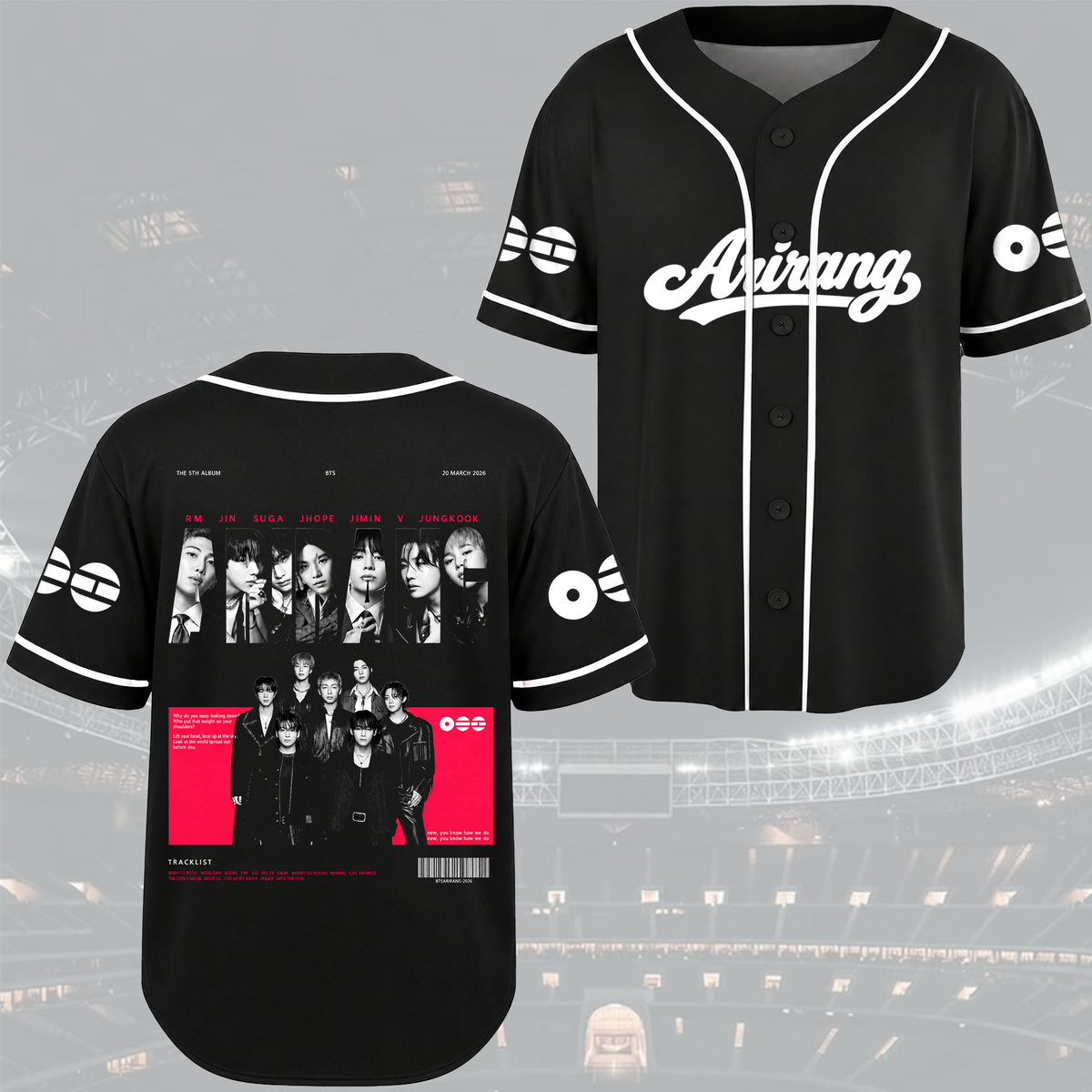 Dynamic Arirang BTS Retro Black Baseball Jersey For Army