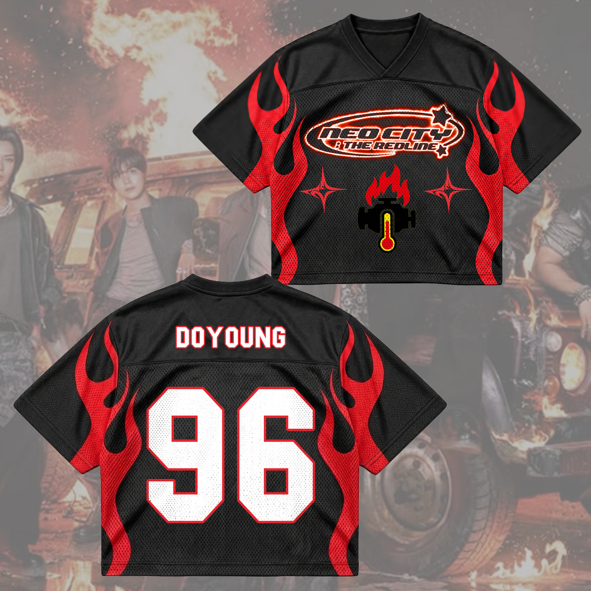 NCT 127 The Redline Tour Cyber Red Flame Mesh-Mix-Trikot Geschenk für Fans