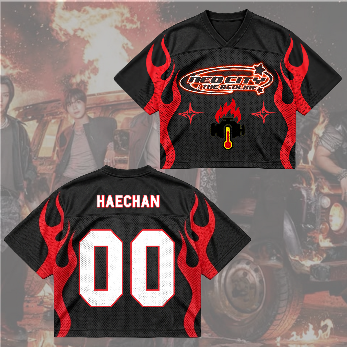 NCT 127 The Redline Tour Cyber Red Flame Mesh-Mix-Trikot Geschenk für Fans