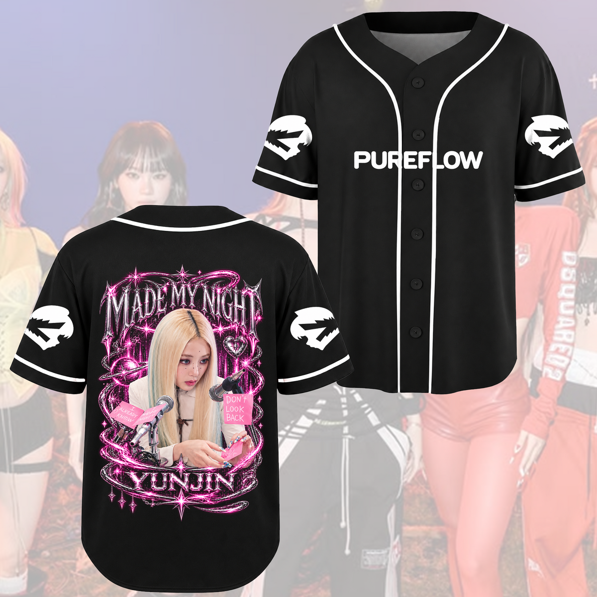 Neon Graphic Eunchae LE SSERAFIM Pureflow Concert Tour Baseball Jersey  Fan Concert Gift