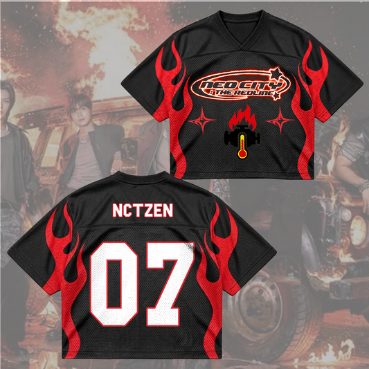 NCT 127 The Redline Tour Cyber Red Flame Mesh-Mix-Trikot Geschenk für Fans