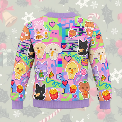 Vibrant ATEEZ All Members Mascot Psychedelic Glitch Cardigan For Atiny