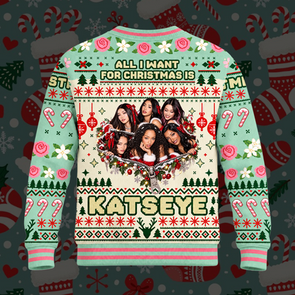 Bright KATSEYE All I Want For Christmas Is You Pastel Coquette Ugly Christmas Sweater For Eyekons