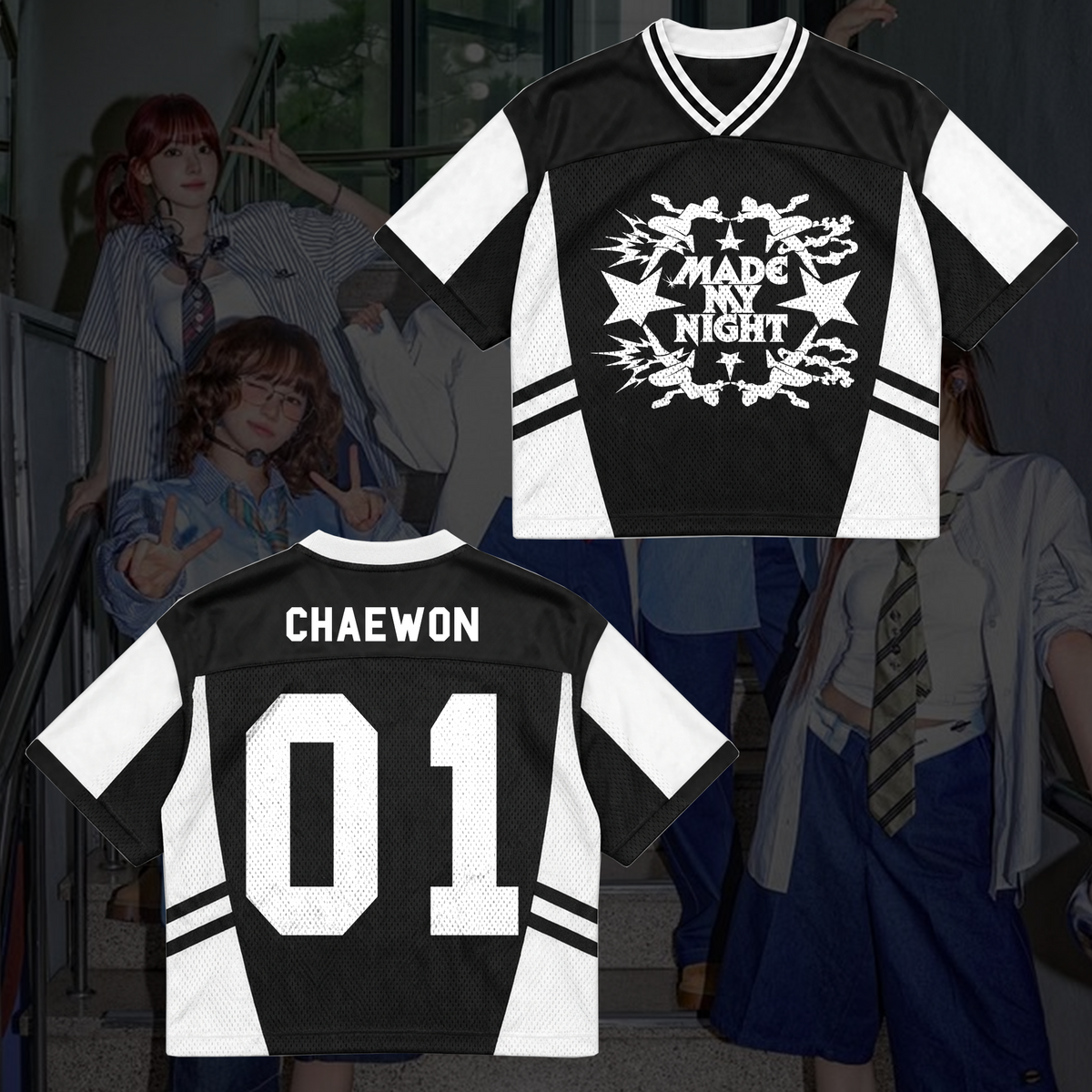 LE SSERAFIM Made My Night Tour Petrolfarbenes/Pinkes Mixed-Mesh-Trikot Fan-Geschenke