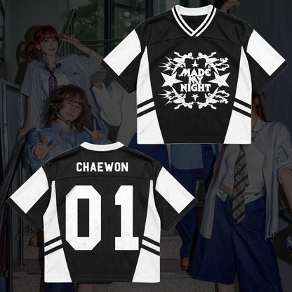 LE SSERAFIM Made My Night Tour Petrolfarbenes/Pinkes Mixed-Mesh-Trikot Fan-Geschenke