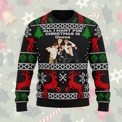 All I Want For Christmas Is Oneus Black Ugly Sweater Full Moon Gift For Fans