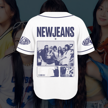 Sleek NewJeans Bunnies Jersey White Purple Kpop Baseball Tee Fan Gifts
