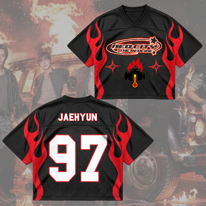 NCT 127 The Redline Tour Cyber Red Flame Mesh-Mix-Trikot Geschenk für Fans