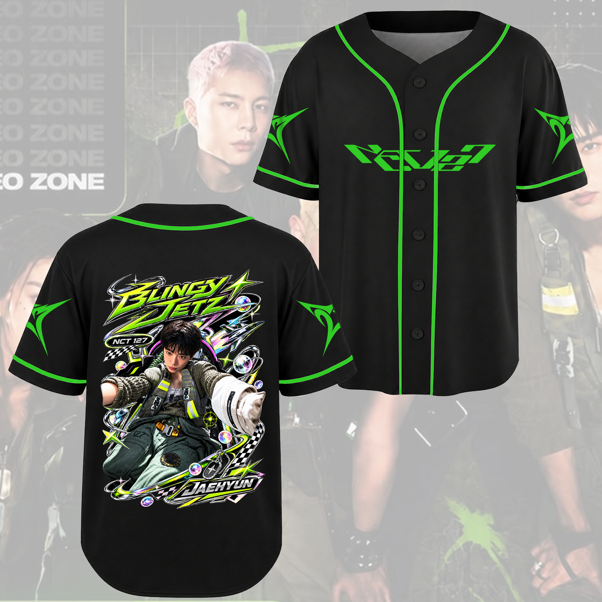 NCT 127 Funkelndes neongrünes sportliches Baseballtrikot für NCTZEN