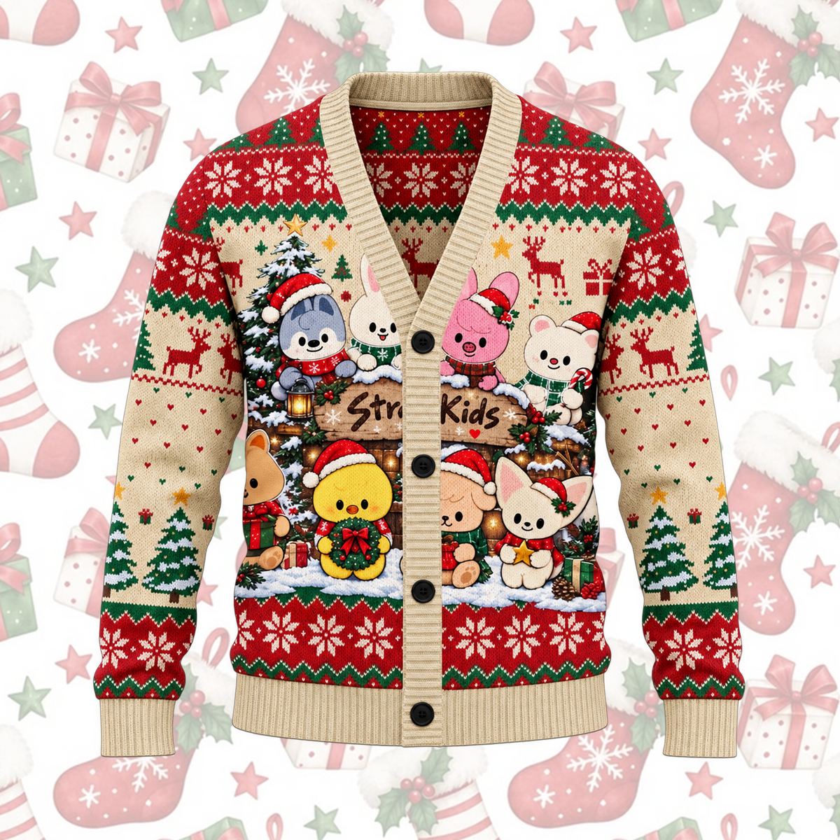 Stray Kids SKZOO Christmas Ugly Cardigan Winter Knit Sweater Gift For Fans