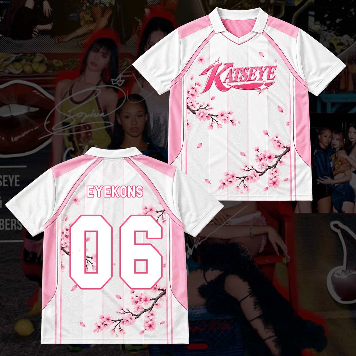 KATSEYE Pink Floral Winged Neck Baseball Shirt The Wildworld Tour Gift for Fan