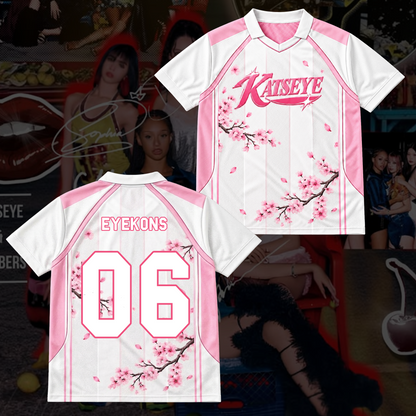 KATSEYE Pink Floral Winged Neck Baseball Shirt The Wildworld Tour Gift for Fan