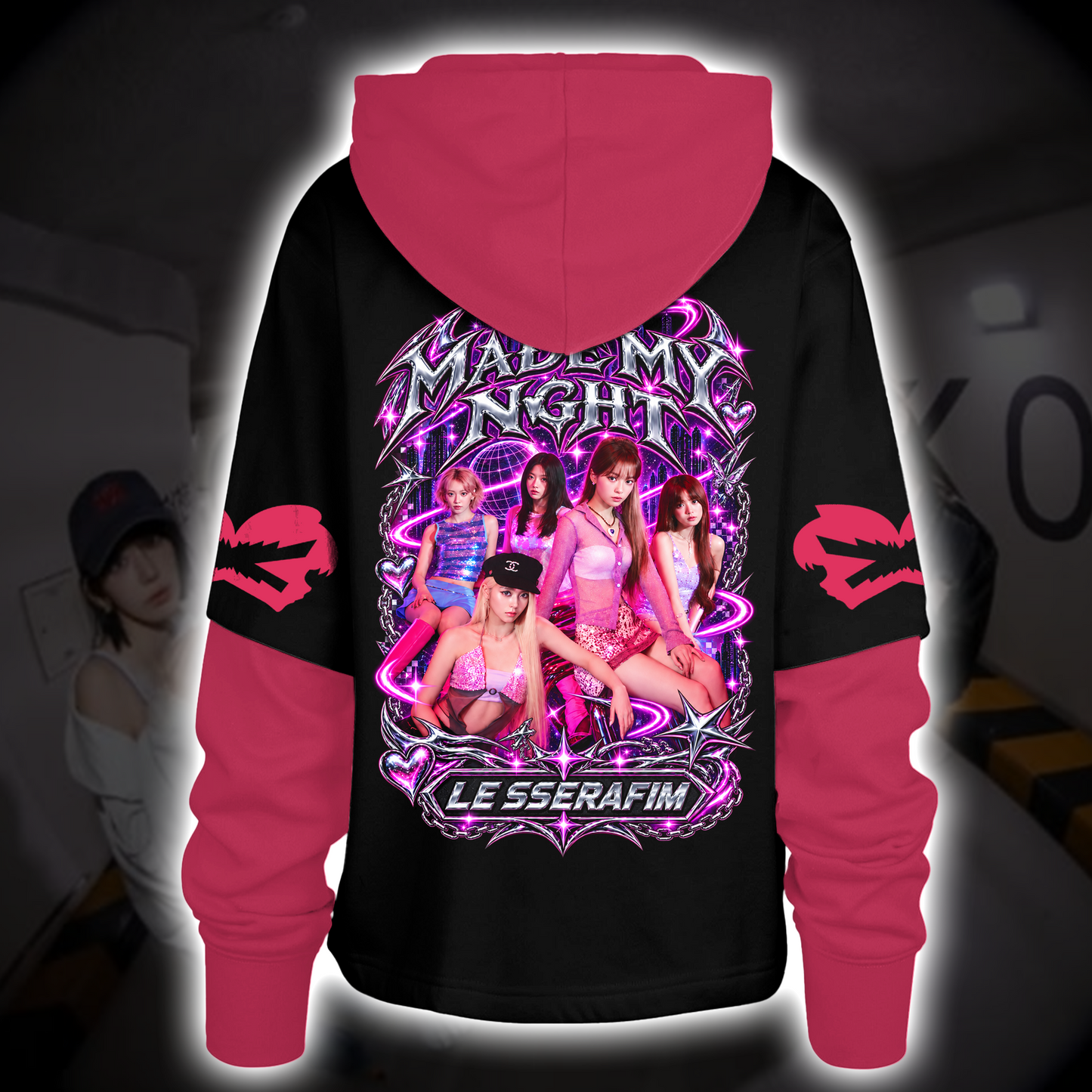 Electric Hot Pink LE SSERAFIM Pureflow Concert Shortstop Hoodie Fan Merch