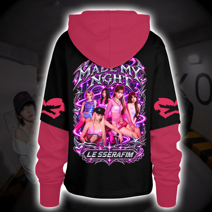 Electric Hot Pink LE SSERAFIM Pureflow Concert Shortstop Hoodie Fan Merch