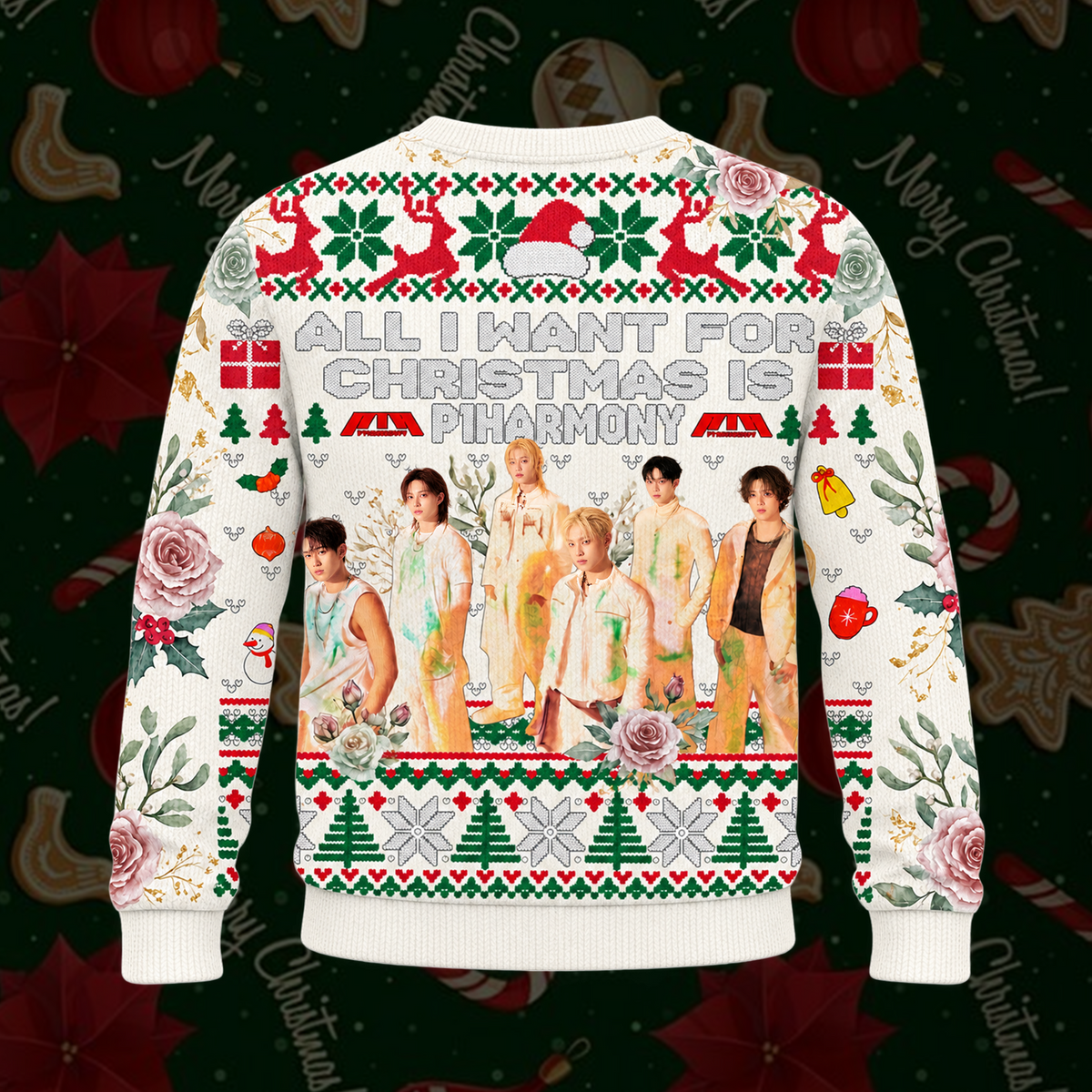P1Harmony Christmas Ugly Sweater Floral All I Want For Christmas Is P1Harmony Sweatshirt Gift For Fans