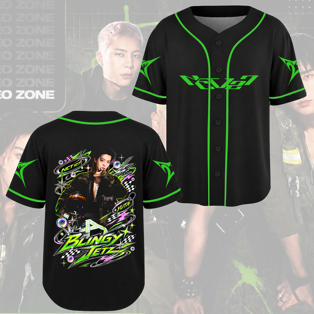 NCT 127 Funkelndes neongrünes sportliches Baseballtrikot für NCTZEN