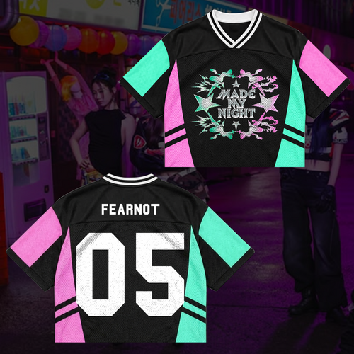 LE SSERAFIM Made My Night Tour Petrolfarbenes/Pinkes Mixed-Mesh-Trikot Fan-Geschenke