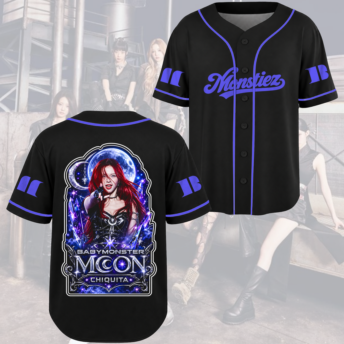Mystical Choom Tour Babymonster Moon Gothic Baseball Jersey For Monstiez