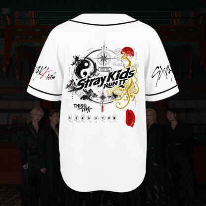 Stray Kids Run It World Tour Baseball Jersey Golden Dragon Red Sun Style Gift For Fans