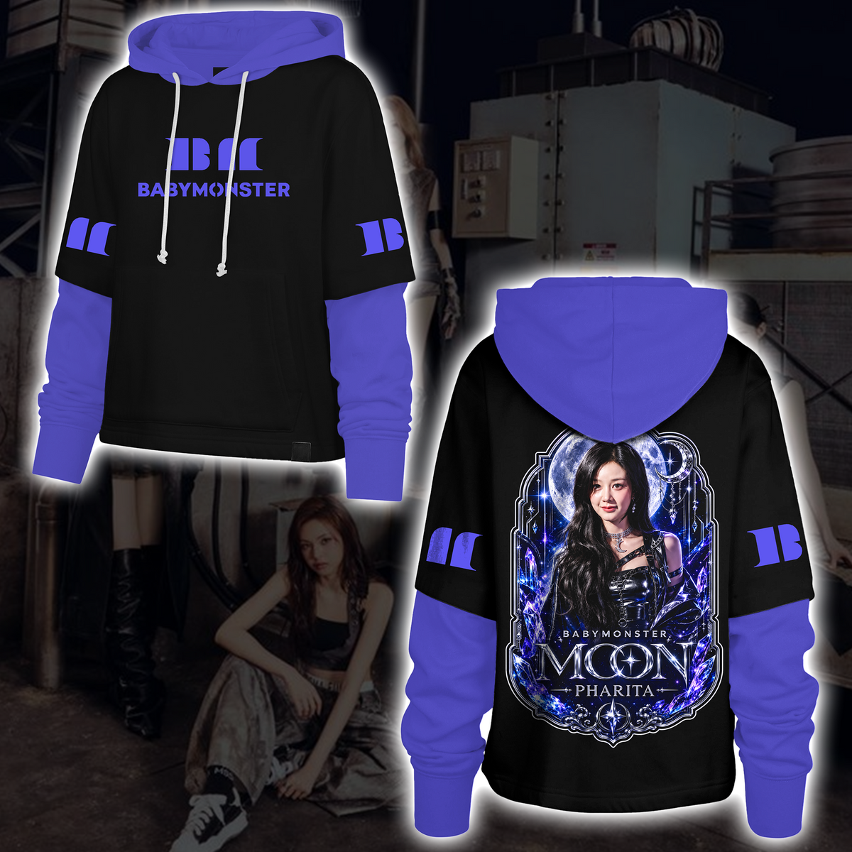 Dreamy Choom Tour Babymonster Moon Dark Aesthetic Shortstop Hoodie Halloween Gift for Fans
