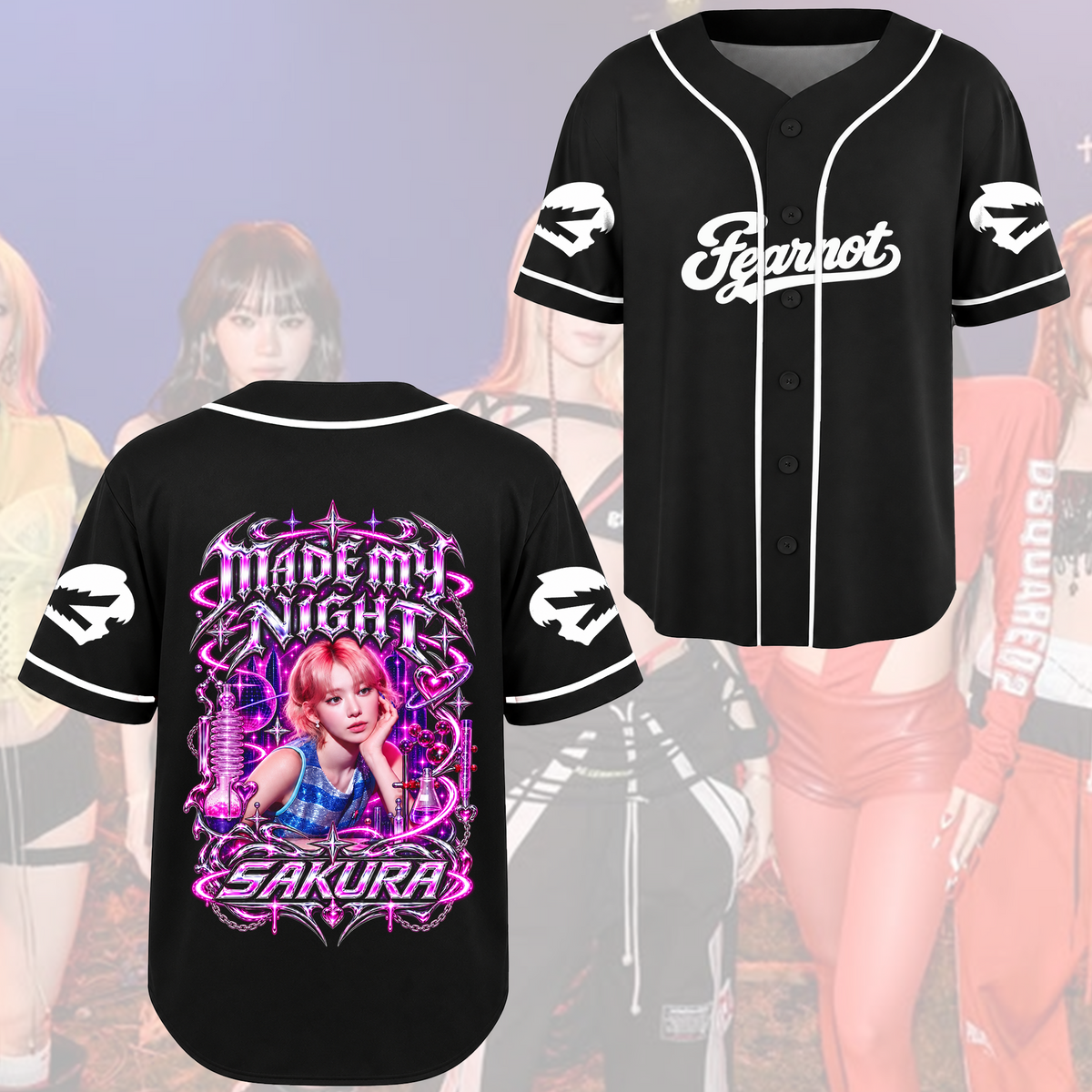 Aesthetic Electric LE SSERAFIM Make My Night Baseball Jersey Gift for Fearnot