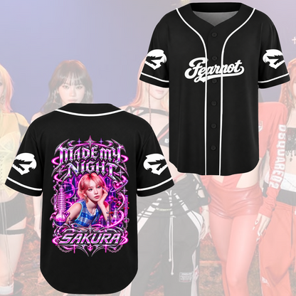 Aesthetic Electric LE SSERAFIM Make My Night Baseball Jersey Gift for Fearnot