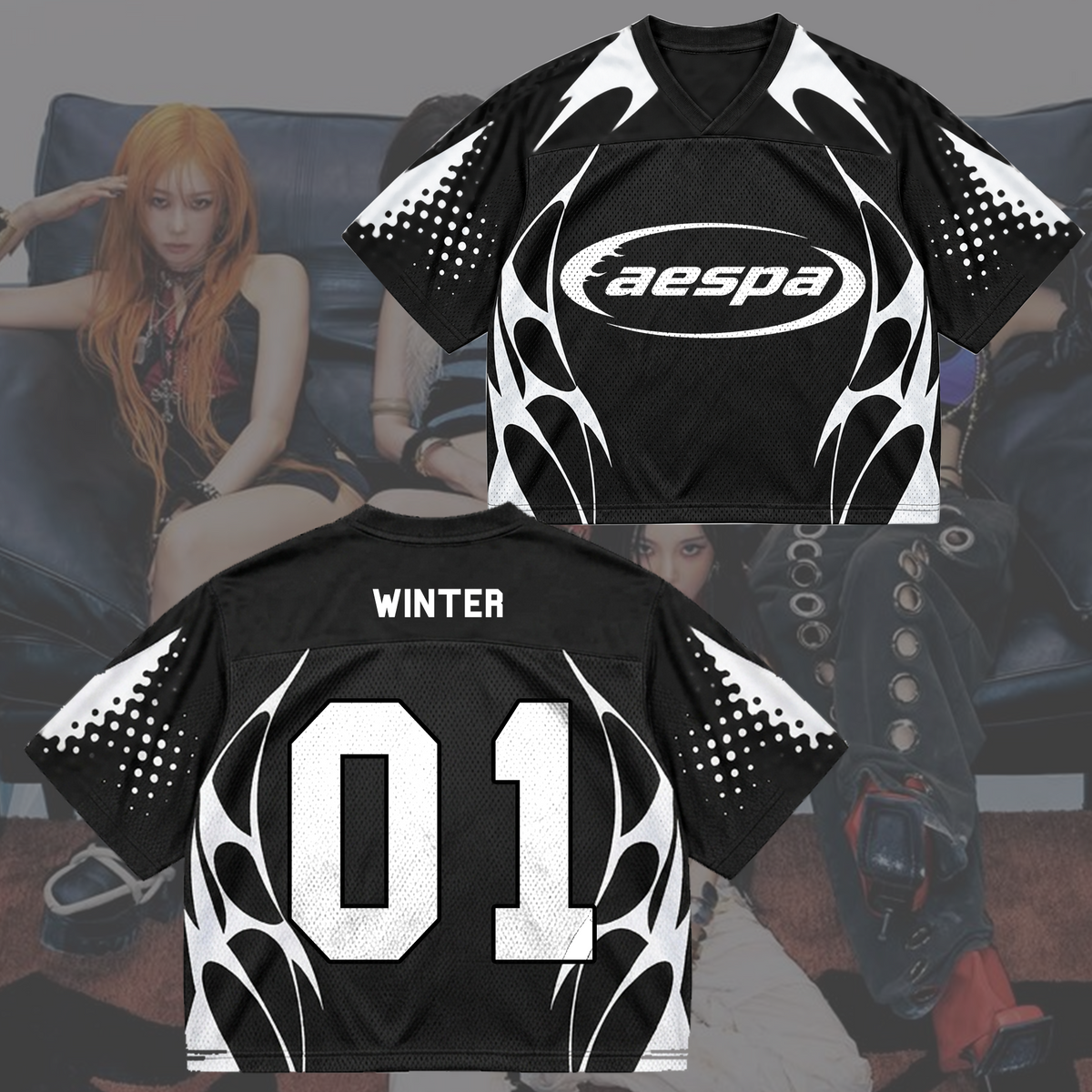 Aespa Complexity Synk Retro Sporty Mixed Mesh Jersey Fan Gifts