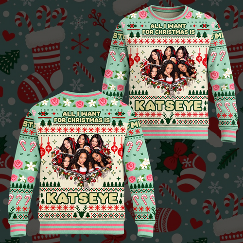 Bright KATSEYE All I Want For Christmas Is You Pastel Coquette Ugly Christmas Sweater For Eyekons