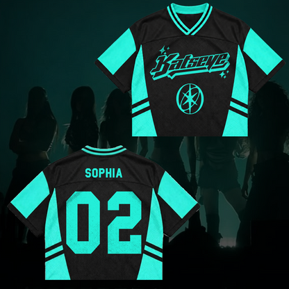 Katseye Wildworld Tour Retro Sporty Teal White Mixed Mesh Jersey Outfit für Eyekons