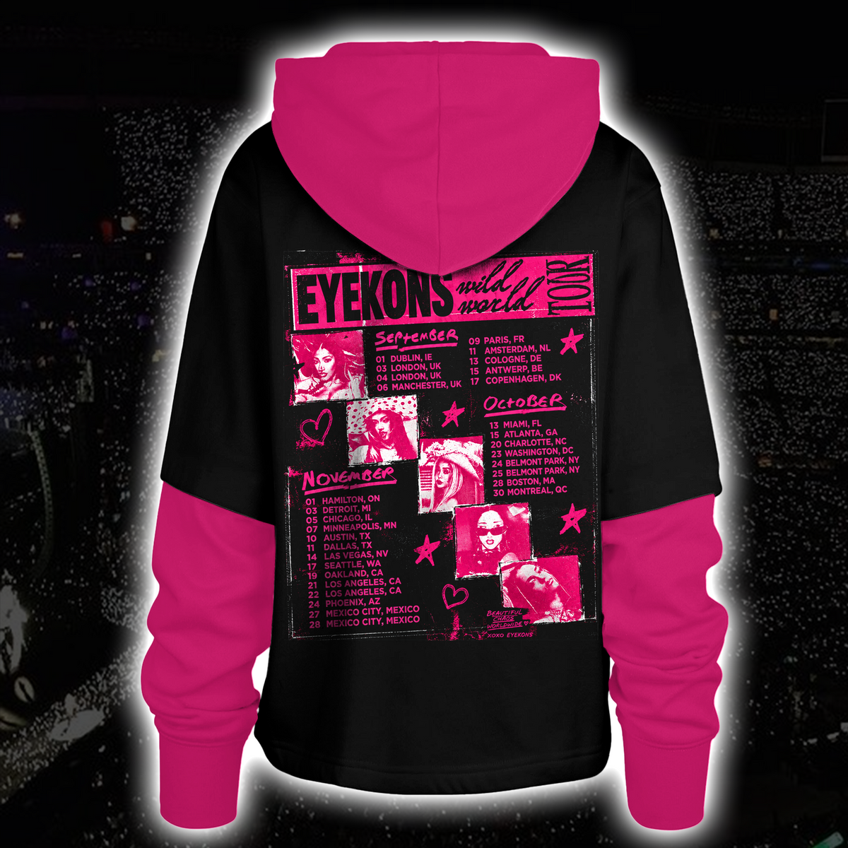 Fierce Wild World Tour Eyekons Club Tour Dates Y2K Cyberpunk Shortstop Hoodie For Eyekons